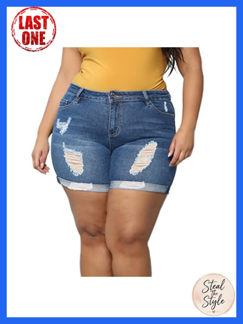 Plus Size Ripped Denim Jean Shorts High Waisted Stretchy Folded Hem